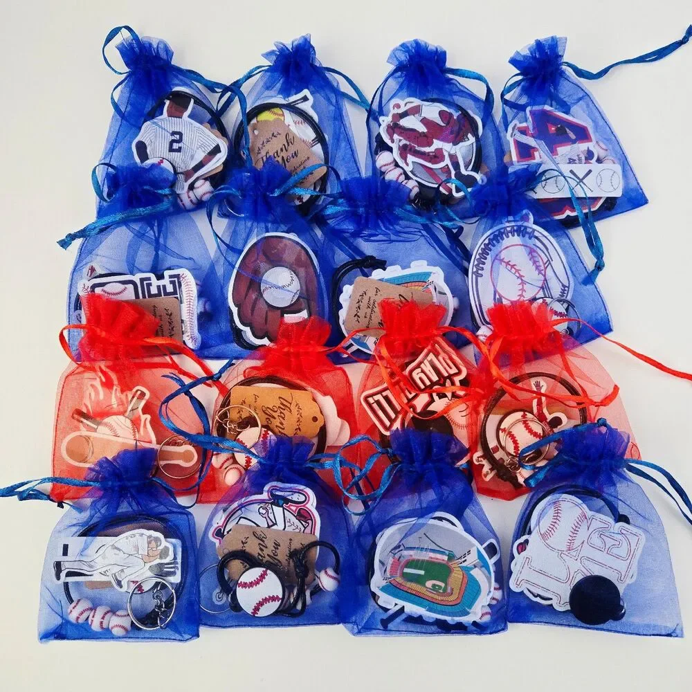 Lot of 16 Baseball Softball Birthday Party Favors in Gift Bags Sports Red & Blue